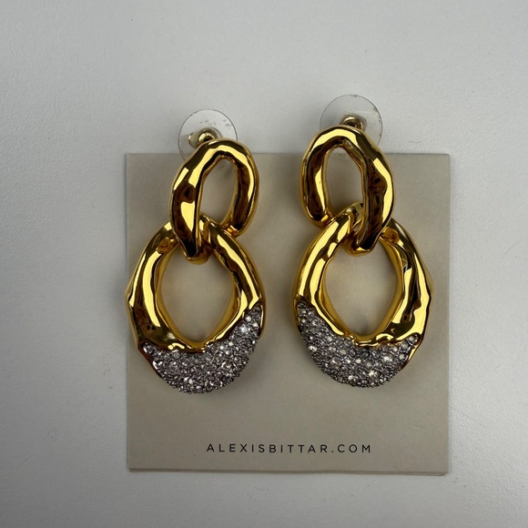 Alexis Bittar Womens Solanales Large 14K Gold Plated Crystal Link Drop Earrings - Picture 9 of 10